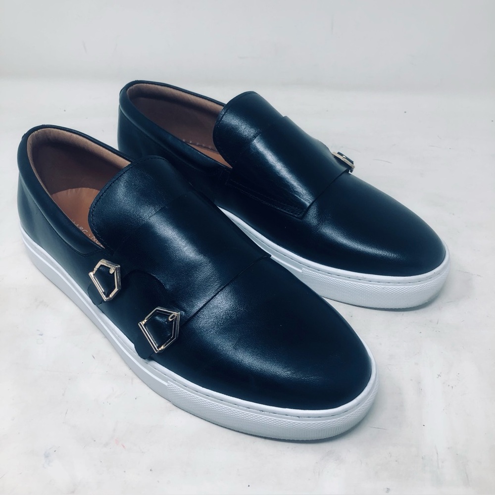 Marc Nolan Black Double Monk Strap Leather Sneakers